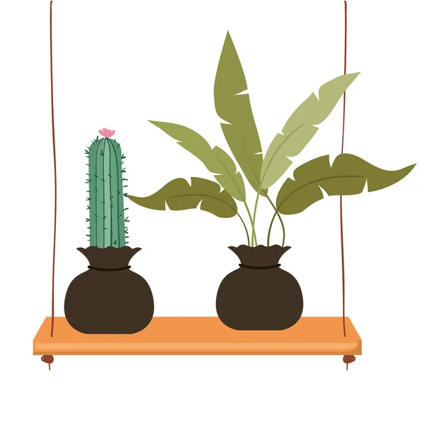 Plantas de sala com vaso na prateleira ícone isolado —  Vetores de Stock