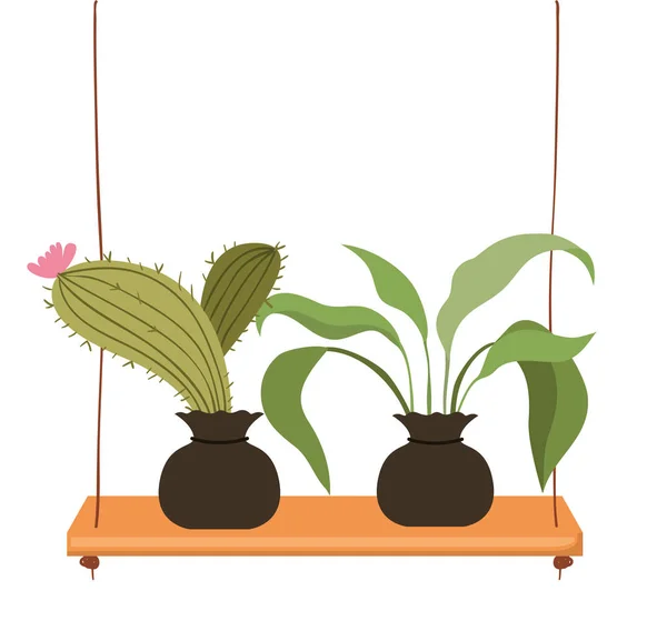 Plantas de sala com vaso na prateleira ícone isolado —  Vetores de Stock