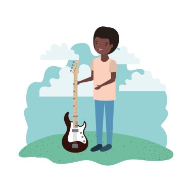 Peyzaj karakteri elektrik gitar ile adam