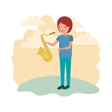 manzara avatar karakter saksafon ile adam