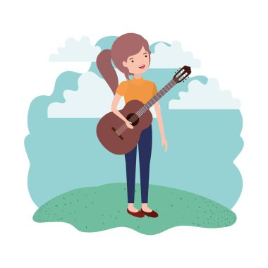 manzara avatar karakter gitar ile kadın