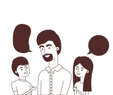 çocuk ve konuşma kabarcık karakteri ile baba