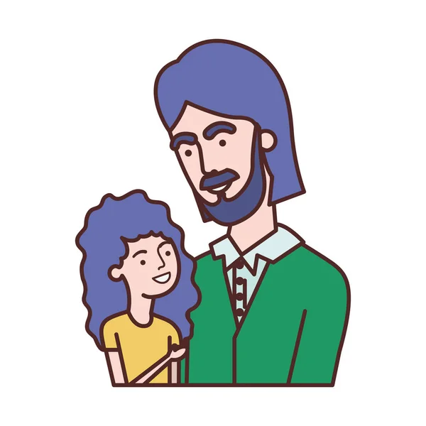 Padre con hija avatar carácter — Vector de stock