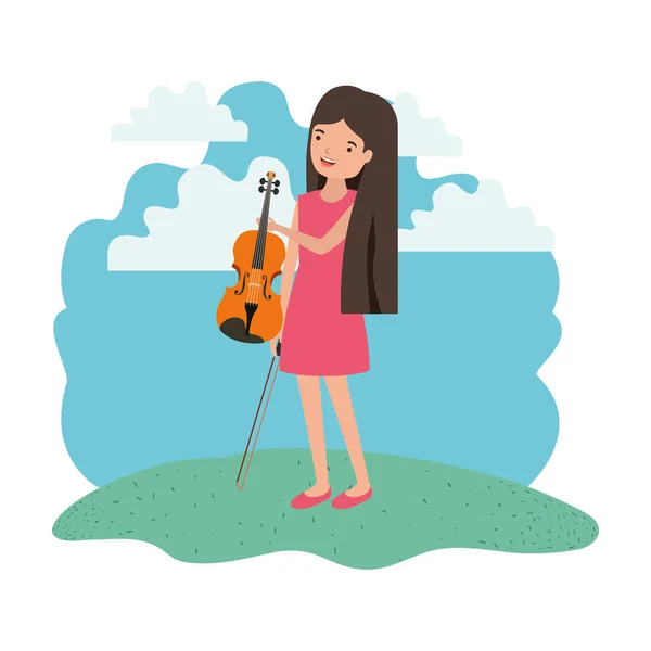 Mujer con violín en carácter de avatar de paisaje — Vector de stock