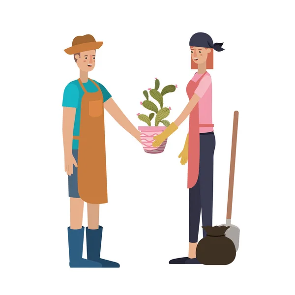 Couple avec des arbres pour planter le caractère avatar — Image vectorielle