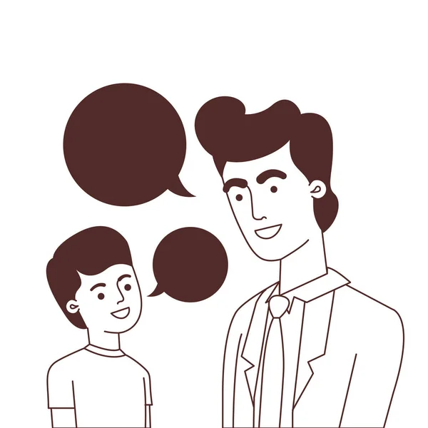Батько з сином і персонажем мовної бульбашки — стоковий вектор