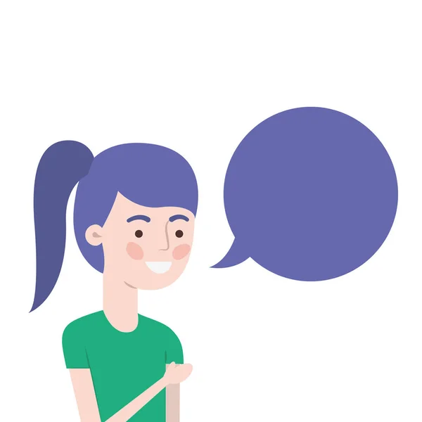 Woman with speech bubble avatar character — Stock Vector