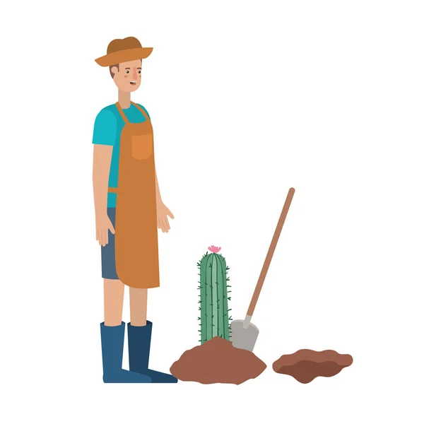 Man with cactus to plant avatar character — Stock Illustration Man with cactus to plant avatar character Royalty Free Stock Illustrations