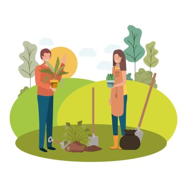 peyzaj bitki ağaçları ile çift