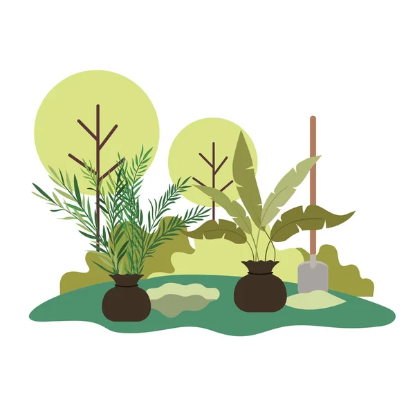 Alberi da piantare nel paesaggio icona isolata — Vettoriale Stock