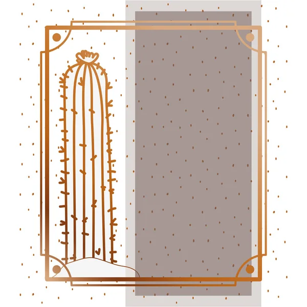Μοτίβο κάκτος με πλαίσιο χρυσαφί απομονωμένο εικονίδιο — Διανυσματικό Αρχείο