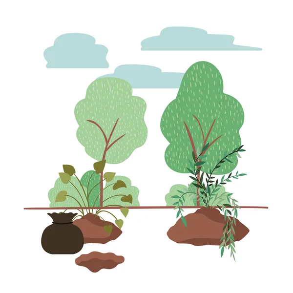 Árboles para plantar en el paisaje icono aislado — Vector de stock