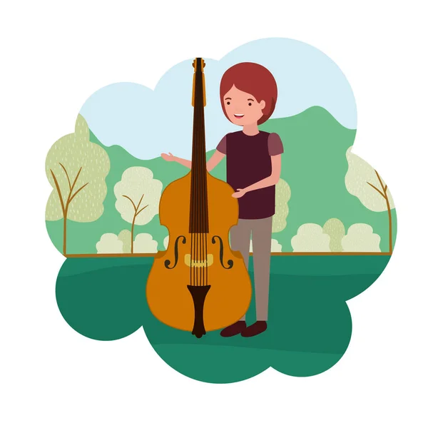 Man with violin in landscape avatar character — Stock Vector