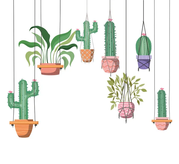 Plantes d'intérieur sur macramé cintres icône — Image vectorielle