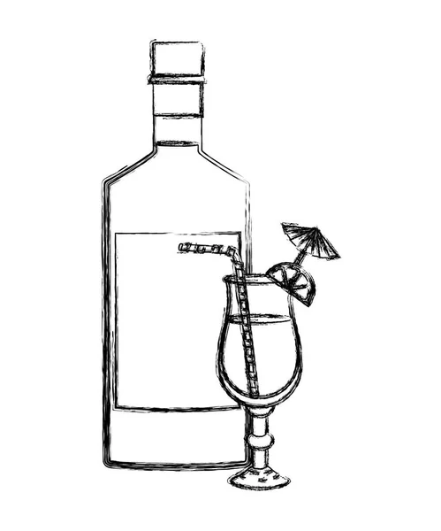 Copo bebida cocktail com garrafa —  Vetores de Stock
