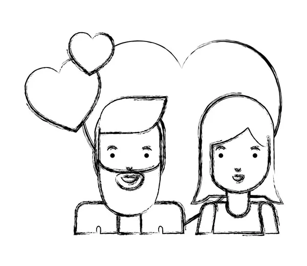 Young couple with hearts love characters — Stock Vector