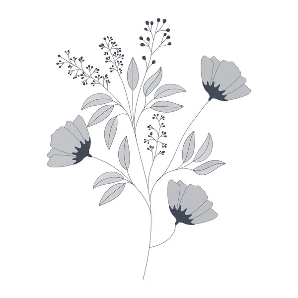 Flores con ramas y hojas icono aislado — Archivo Imágenes Vectoriales