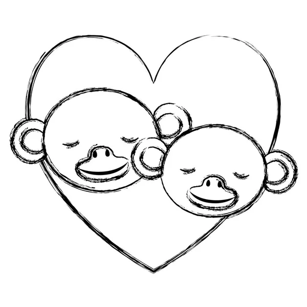 Wilde apen paar in het hart — Stockvector