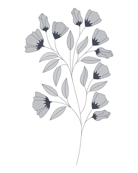 Flores con ramas y hojas icono aislado — Vector de stock