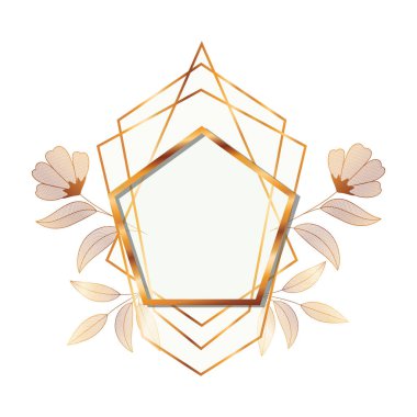 çiçekler izole simgesi ile çerçeve altın