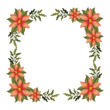 güzel çiçek ve yapraklar kare çerçeve