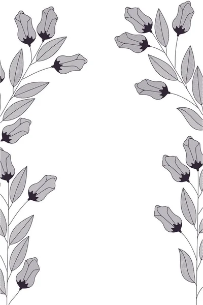 Πλαίσιο με λουλούδια και φύλλα απομονωμένο εικονίδιο — Διανυσματικό Αρχείο