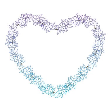 güzel çiçek ve yapraklar kalp şeklinde çerçeve