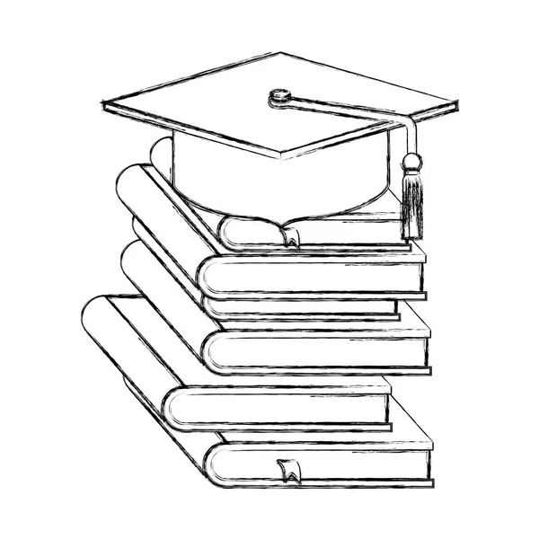 De graduatie van de hoed met stapel boeken — Stockvector