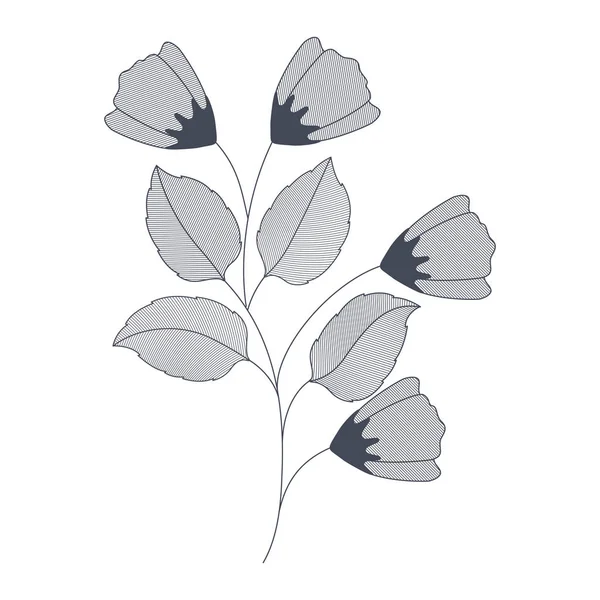 Blumen mit Zweigen und Blättern Ikone — Stockvektor