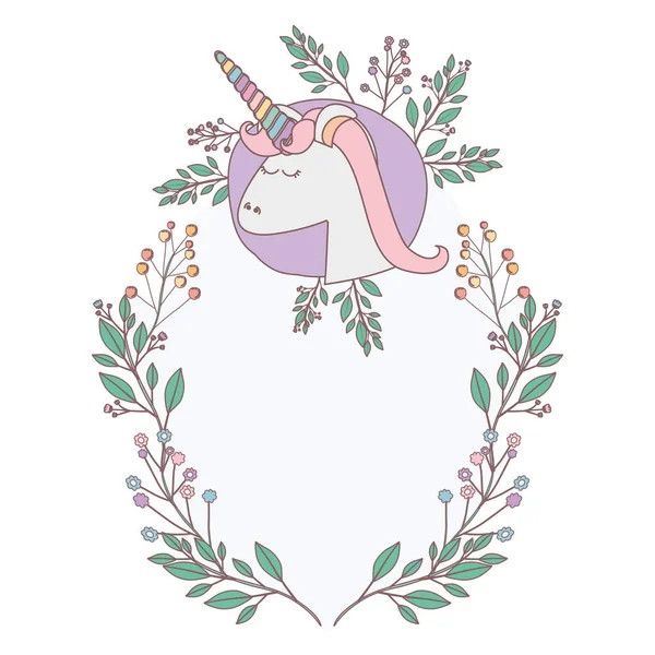 Licorne avec fleurs couronne décoratifs — Image vectorielle