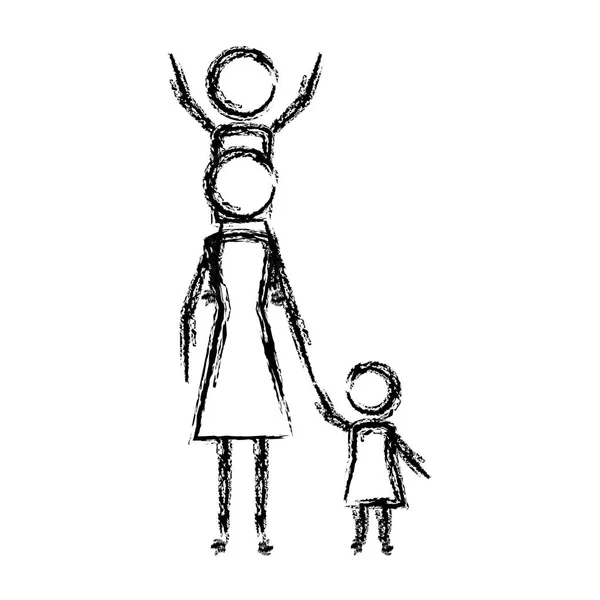 Mother with son and daughter figures silhouettes — Stock Vector