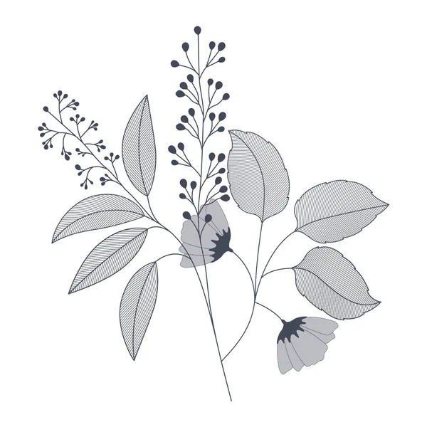 Flores com ramos e folhas ícone isolado — Vetor de Stock