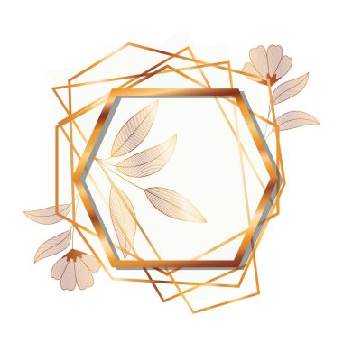 çiçekler izole simgesi ile çerçeve altın