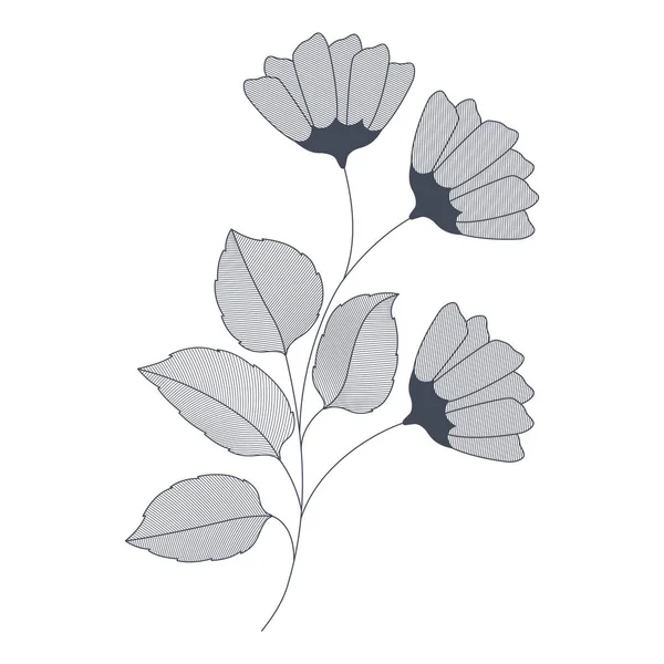 Blumen mit Zweigen und Blättern Ikone — Stockvektor