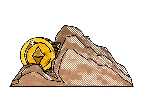 山区采矿中的加密货币以太资金 — 图库矢量图片