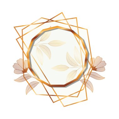 çiçekler izole simgesi ile çerçeve altın