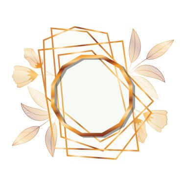 çiçekler izole simgesi ile çerçeve altın