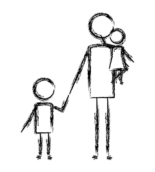 Father with son and daughter figures silhouettes — Stock Vector