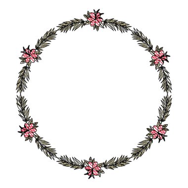 güzel çiçek ve yapraklar dairesel çerçeve