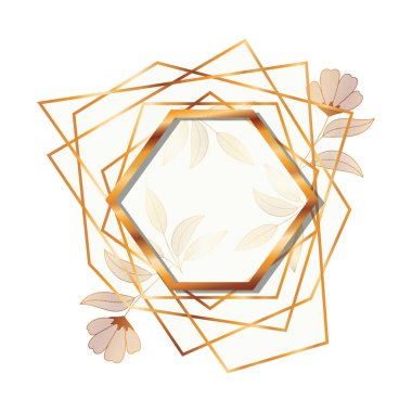 çiçekler izole simgesi ile çerçeve altın