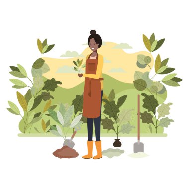 Peyzaj karakteri olan kadın bahçıvan.