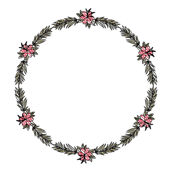 Mooie bloem en Leafs circulaire frame — Stockvector