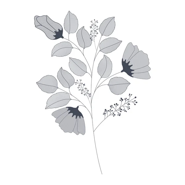 花与树枝和叶子孤立的图标 — 图库矢量图片