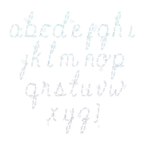 Police de type alphabet avec feuilles — Image vectorielle