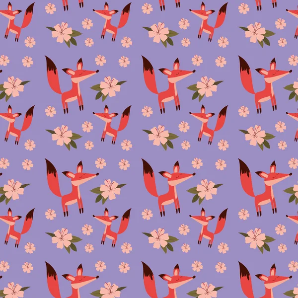 Renard mignon avec motif de fleurs — Image vectorielle