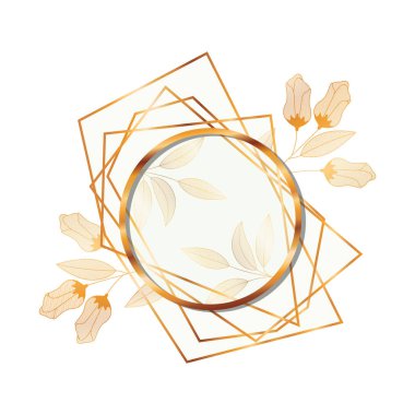 çiçekler izole simgesi ile çerçeve altın