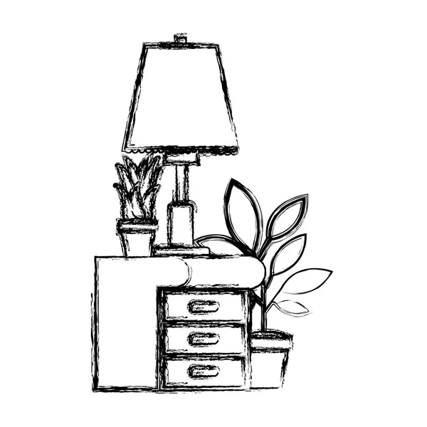 Tiroir avec plantes d'intérieur et lampe — Image vectorielle