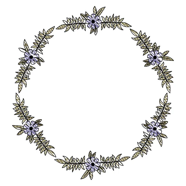 Hermosa flor y hojas marco circular — Archivo Imágenes Vectoriales