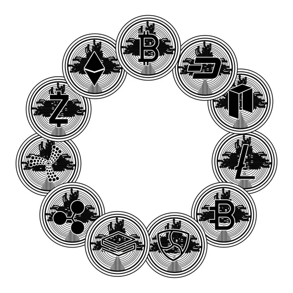 Cryptocurrency set coins iconos — Vector de stock