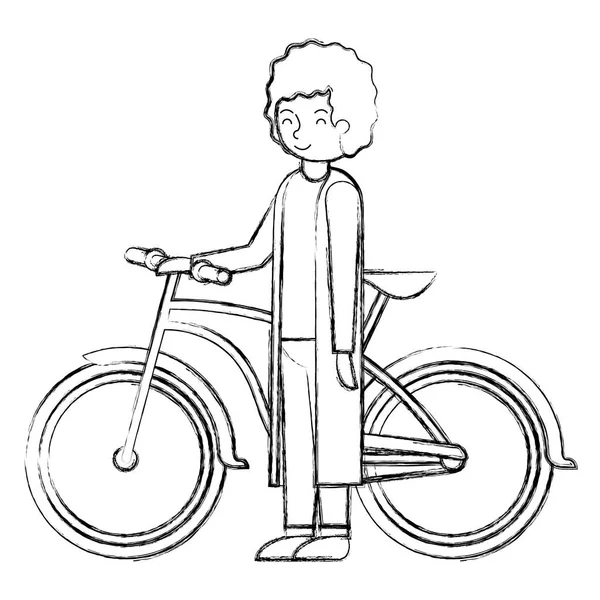 Jeune homme avec vélo avatar personnage — Image vectorielle